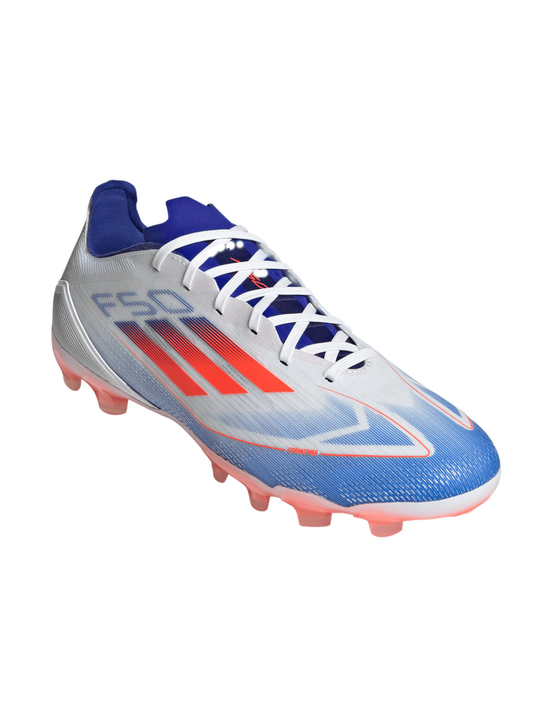 bota de fútbol adidas F50 PRO MG, blanco/azul