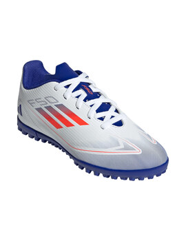 bota de fútbol adidas jr. F50 CLUB turf, blanco/azul