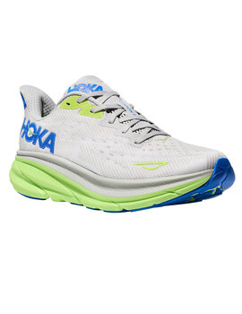 zapatilla running hombre hoka CLIFTON 9, gris/verde fluor