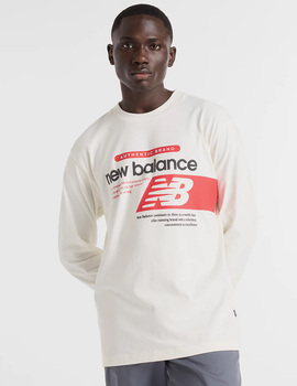 camiseta hombre manga larga new balance ATHLETICS RELAXED, blanco