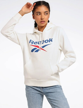 sudadera algodón con capucha mujer reebok big logo, blanco