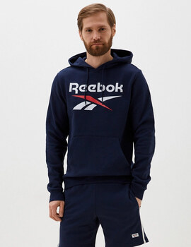 sudadera de capucha hombre reebok logo grande, marino