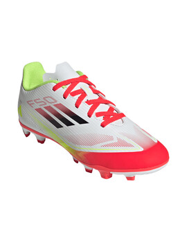 bota de fútbol adidas junior F50 CLUB FG/MG, blanco/rojo