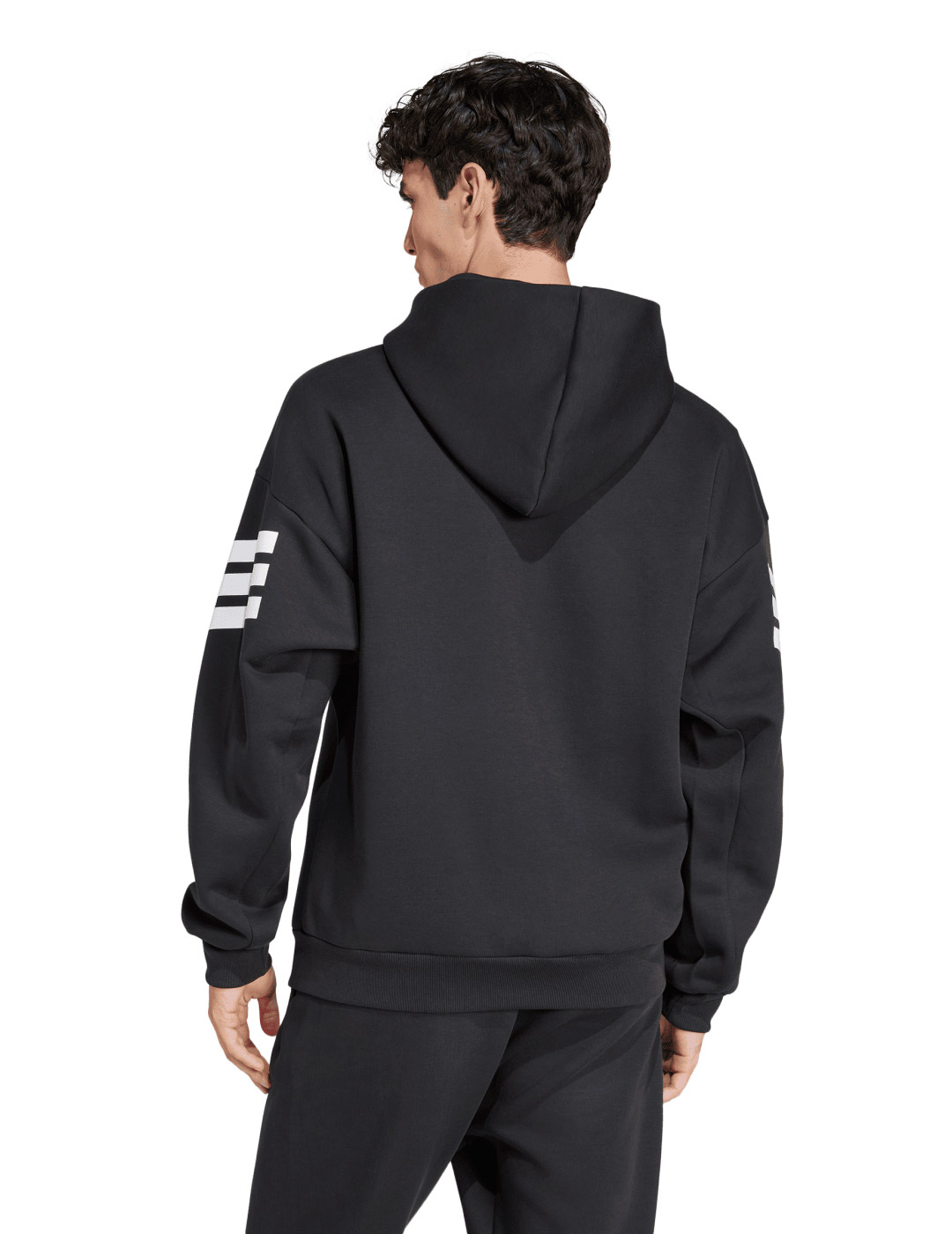 sudadera hombre abierta con capucha adidas, tres bandas, negro/blanco