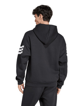 sudadera hombre  abierta con capucha adidas, tres bandas, negro/blanco