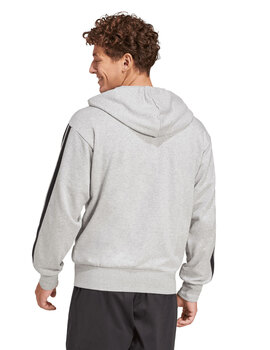 sudadera hombre con capucha y cremallera, tres bandas, adidas, gris/negro