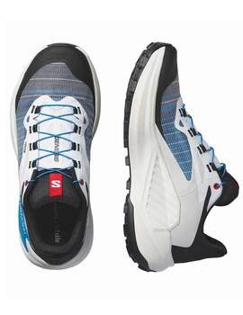 zapatilla trail running hombre, salomon GENESIS, blanco/azul/negro