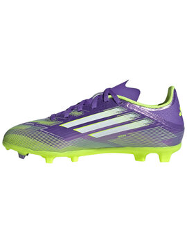 bota de fútbol sala adidas F50 LEAGUE FG/MG Jr. morado/verde.