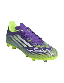 bota de fútbol sala adidas F50 LEAGUE FG/MG Jr. morado/verde.