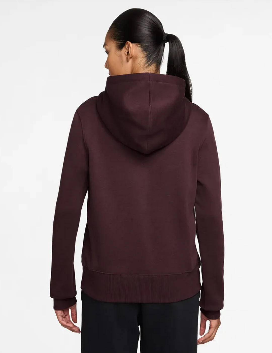 sudadera mujer con capucha abierta nike PHOENIX, granate