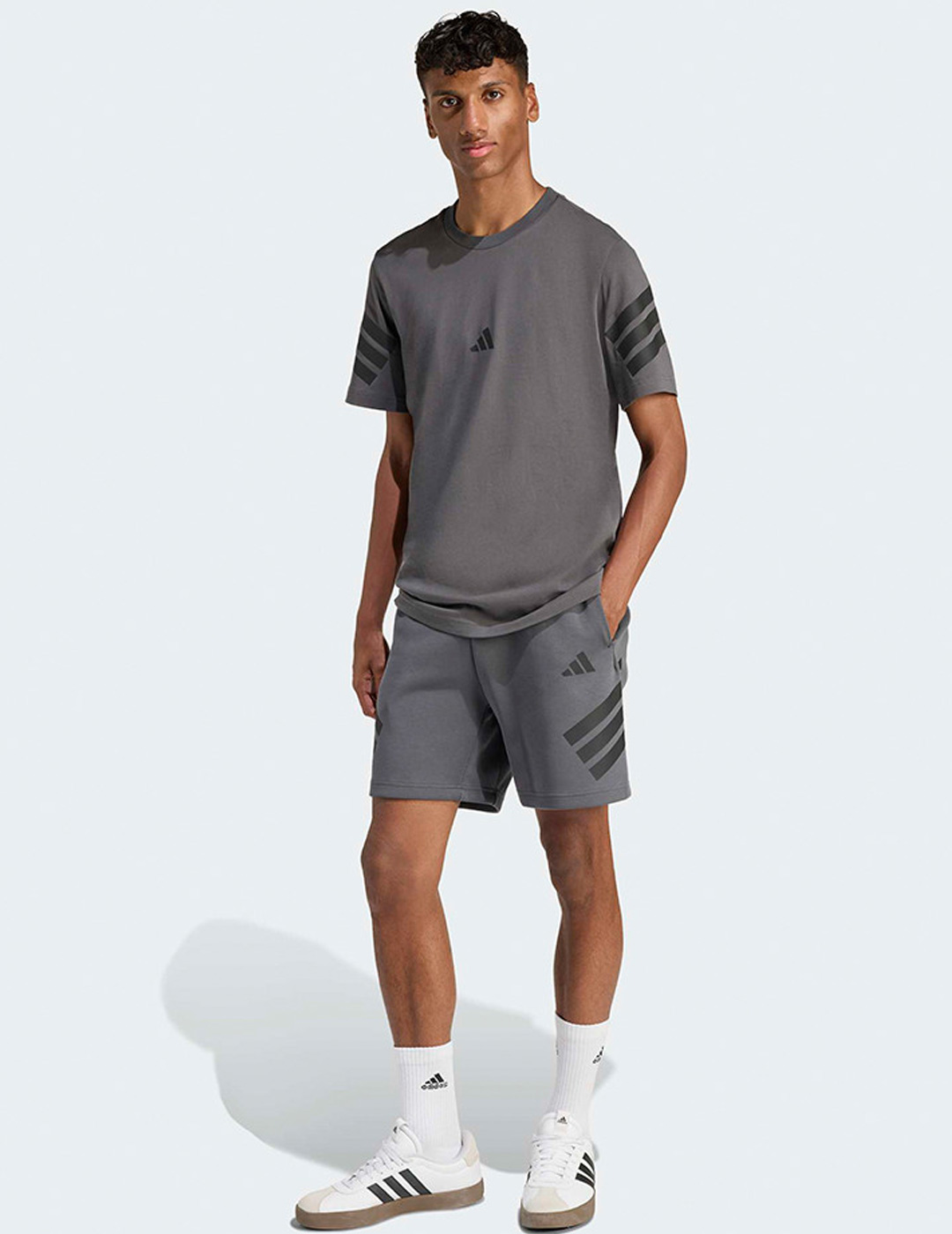 camiseta manga corta hombre adidas, gris/negro