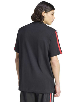 camiseta adidas hombre manga corta algodón, negro tres bandas tricolor
