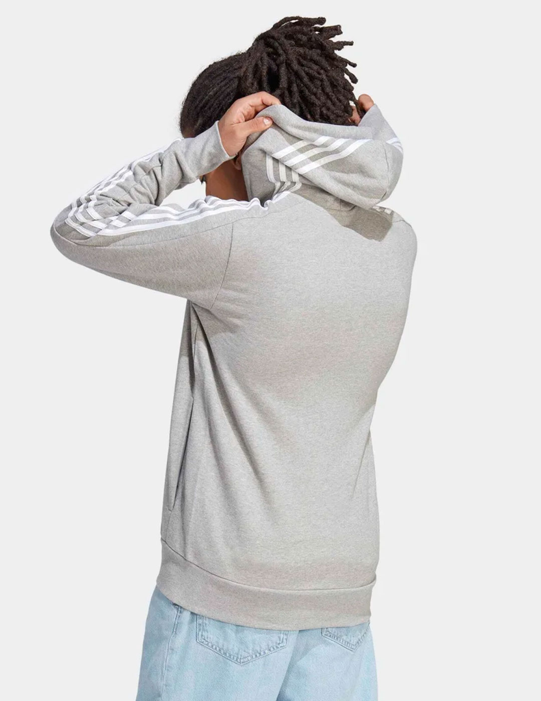 sudadera capucha abierta hombre adidas tres bandas, gris/blanco