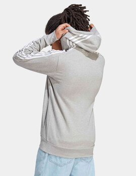 sudadera capucha abierta hombre adidas tres bandas, gris/blanco